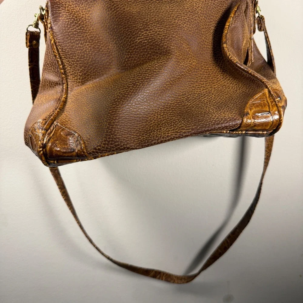 Swing Doctor Bag Satchel Women Medium Brown Vintage Croc Embossed Faux Leather